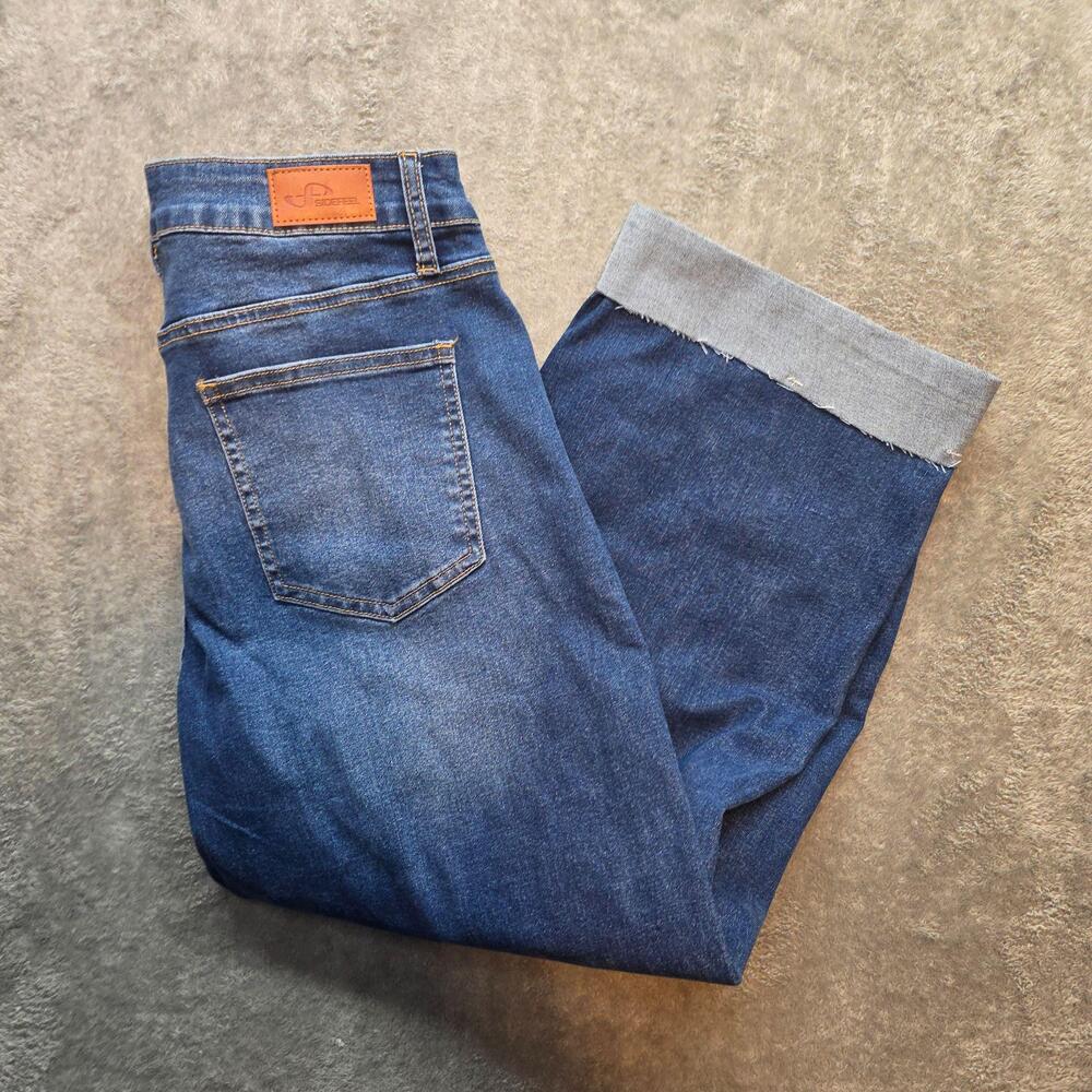 JDPEPE High Rise Wide Leg Jeans Womens 33 Blue Medium Wash Crop Cuffed Denim
